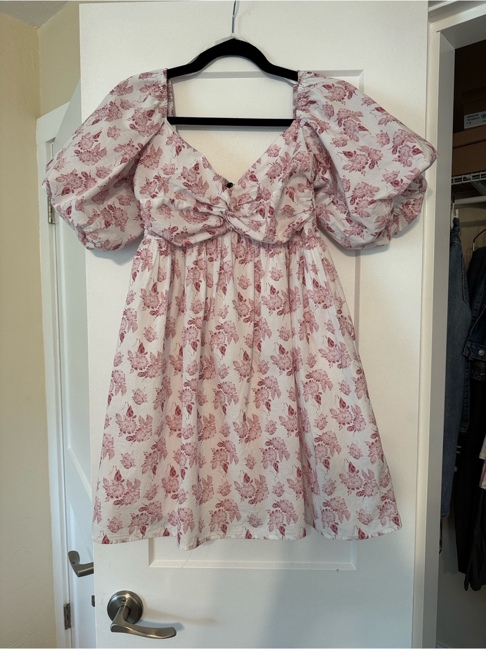 Trixxi Pink Floral Smocked Mini Sundress with Puff Sleeve Cottagecore